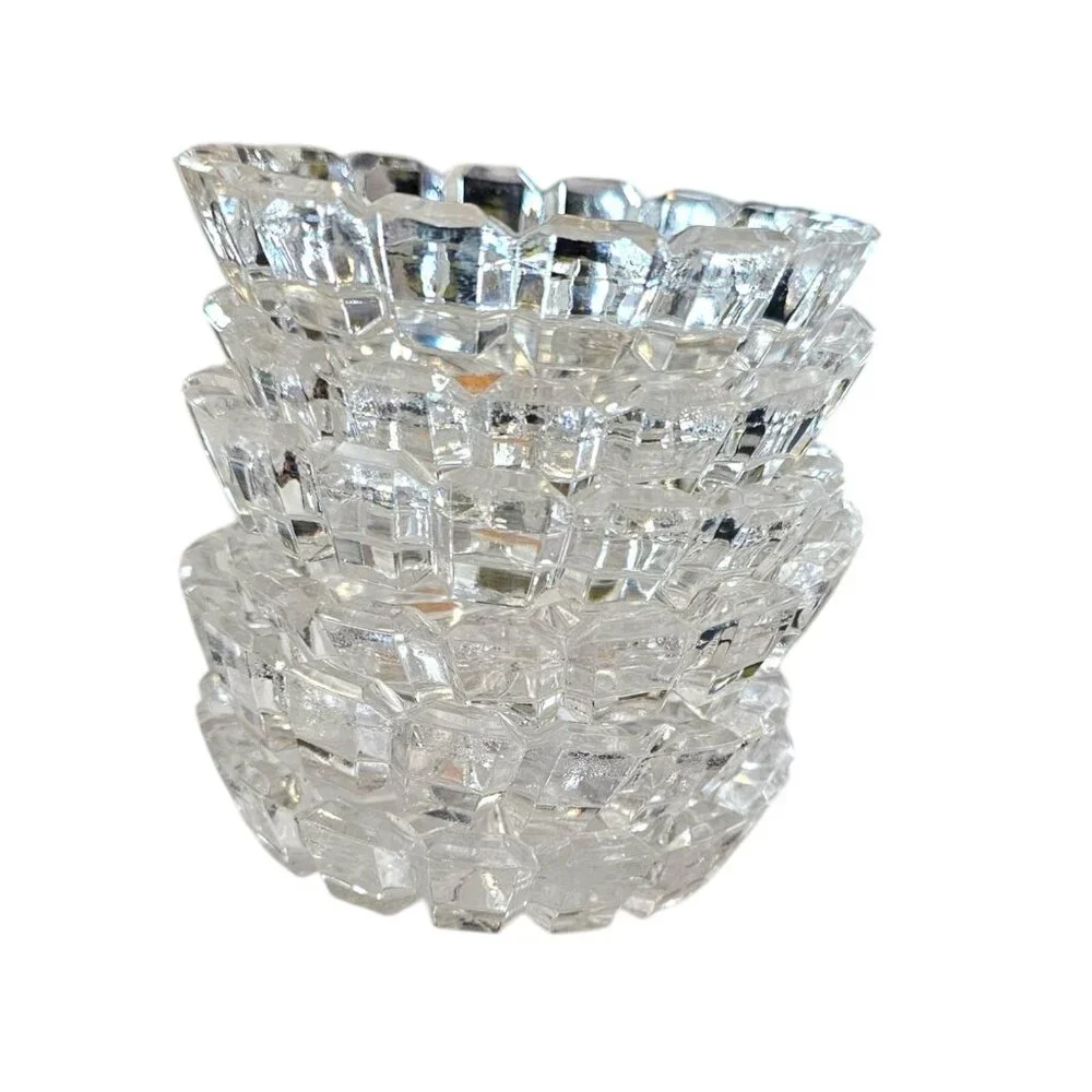 60s 6 Bolemia Czech Clear Cut Glass Ashtrays Trinket Dishes Coasters MCM Barware
